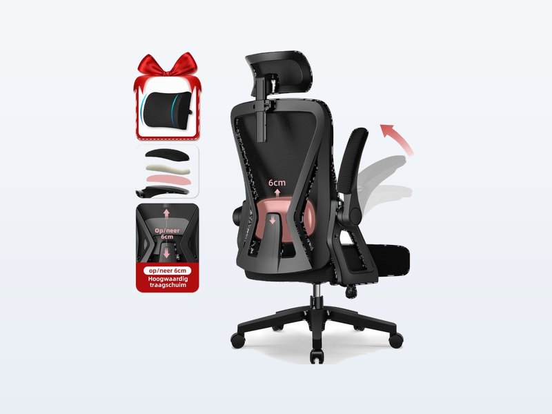 Hiaonyx Ergonomische Bureaustoel, ergonomische bureaustoel, mesh rug, vaste lendesteun, uit de test van Het Oordeel