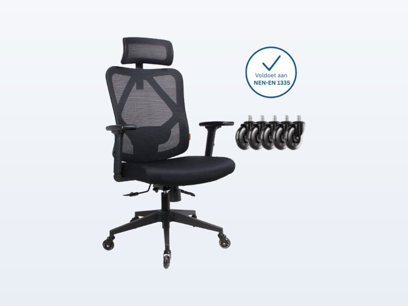 Plaine Ergonomische Bureaustoel met Hoofdsteun, ergonomische bureaustoel, mesh rug met hoofdsteun, uit de test van Het Oordeel