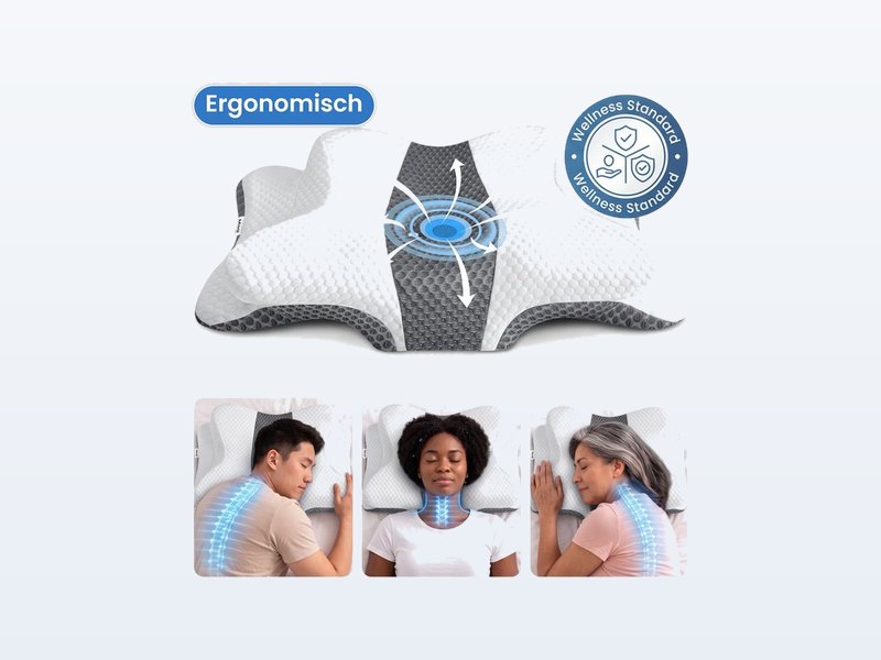 Maqi Living Luna Hoofdkussen Memory Foam, snurkkussen, ergonomisch nekkussen, laag profiel, uit de test van Het Oordeel
